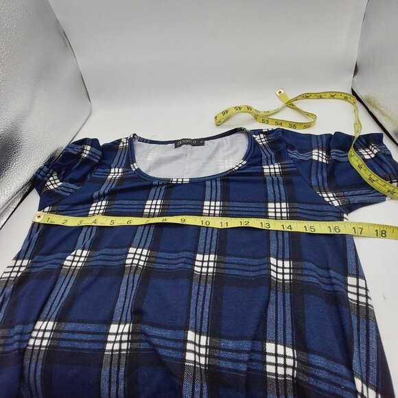 Zennilo Dress Size Small Blue Multicolor Plaid Short Sleeve Tunic With Pockets - Picture 5 of 9